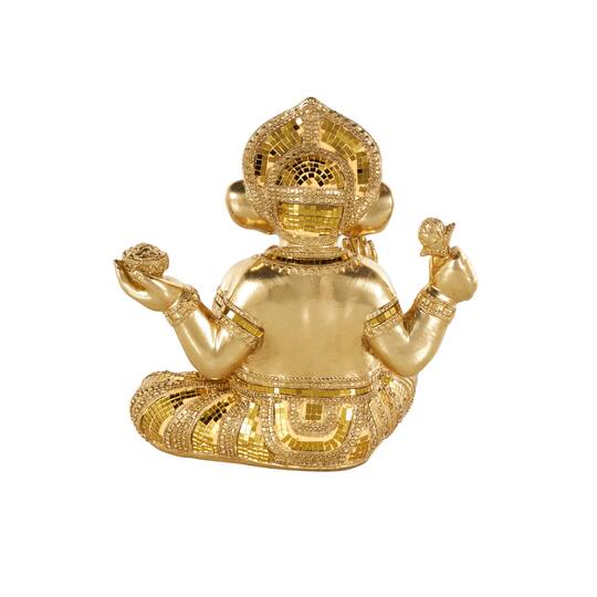 10.5" x 11" Gold Resin Ganesh Decorative Sculpture with Mosaic Details